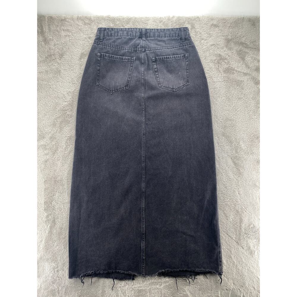 Tinseltown Black Denim Maxi Skirt Women's Medium High Rise Front Slit Raw Hem - Picture 3 of 7